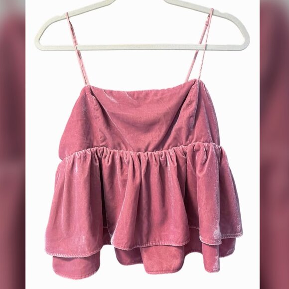 Urban Outfitters Boho Velvet Babydoll Ruffle Adjustable Strap Tank Top size L - Picture 1 of 4